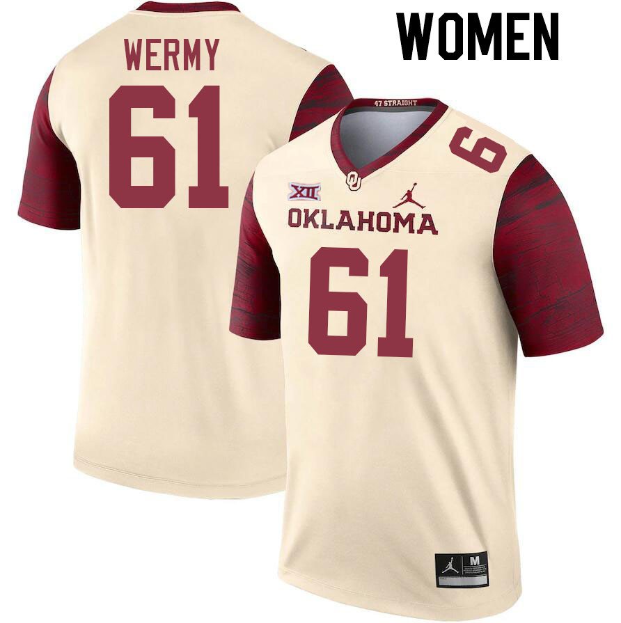 Women #61 Kenneth Wermy Oklahoma Sooners College Football Jerseys Stitched Sale-Cream - Click Image to Close